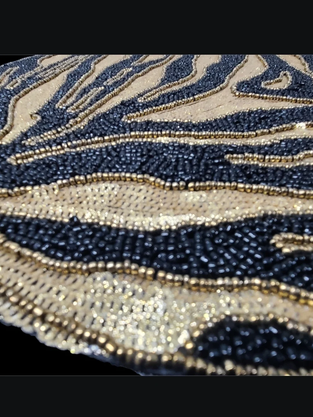 Jewel Mumbai Animal Print Beaded Placemat Centerpiece Black Gold Tiger Stripe
